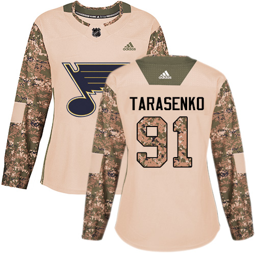 Adidas Blues #91 Vladimir Tarasenko Camo Authentic Veterans Day Women's Stitched NHL Jersey